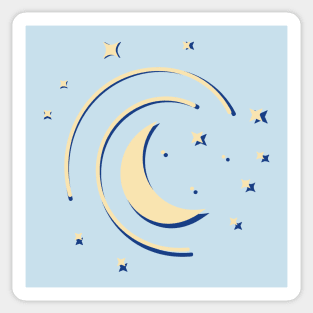 Minimal Moon Logo, Celestial Gothic Planet Night Sky Stars Art Sticker